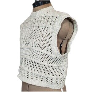 Rag & Bone Women’s Sleeveless Sweater XS Beige Open Knit Cotton Blend Oversized